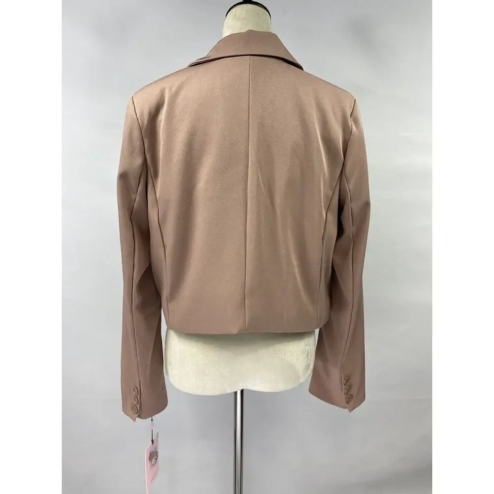 Anthropologie Avec les Filles Cropped Blazer Jacket Taupe Blush Beige Medium